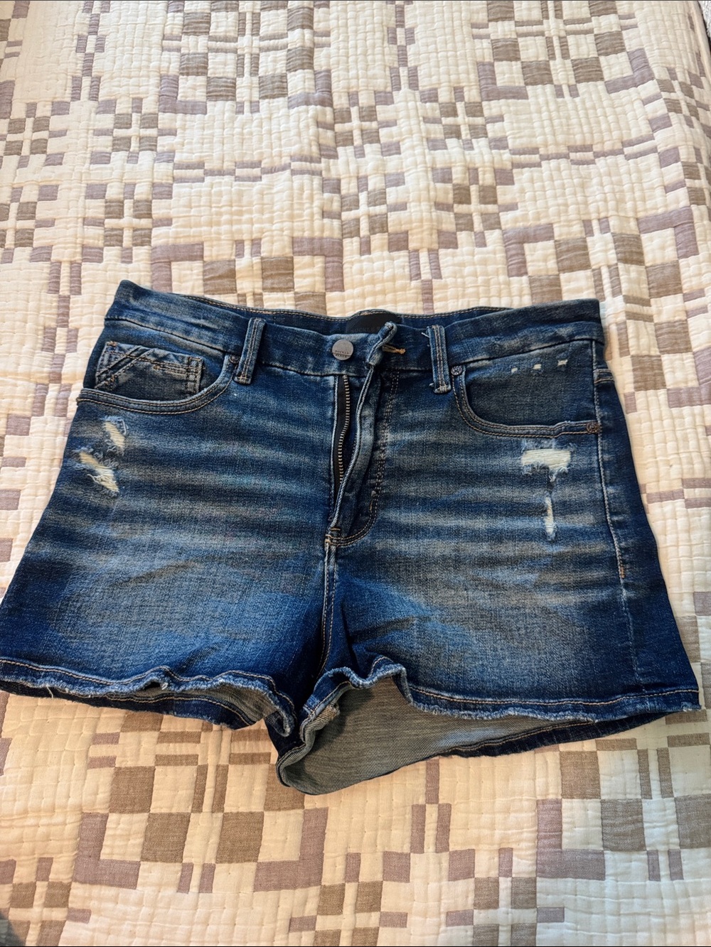 Buckle Dark Blue Washed Denim Shorts